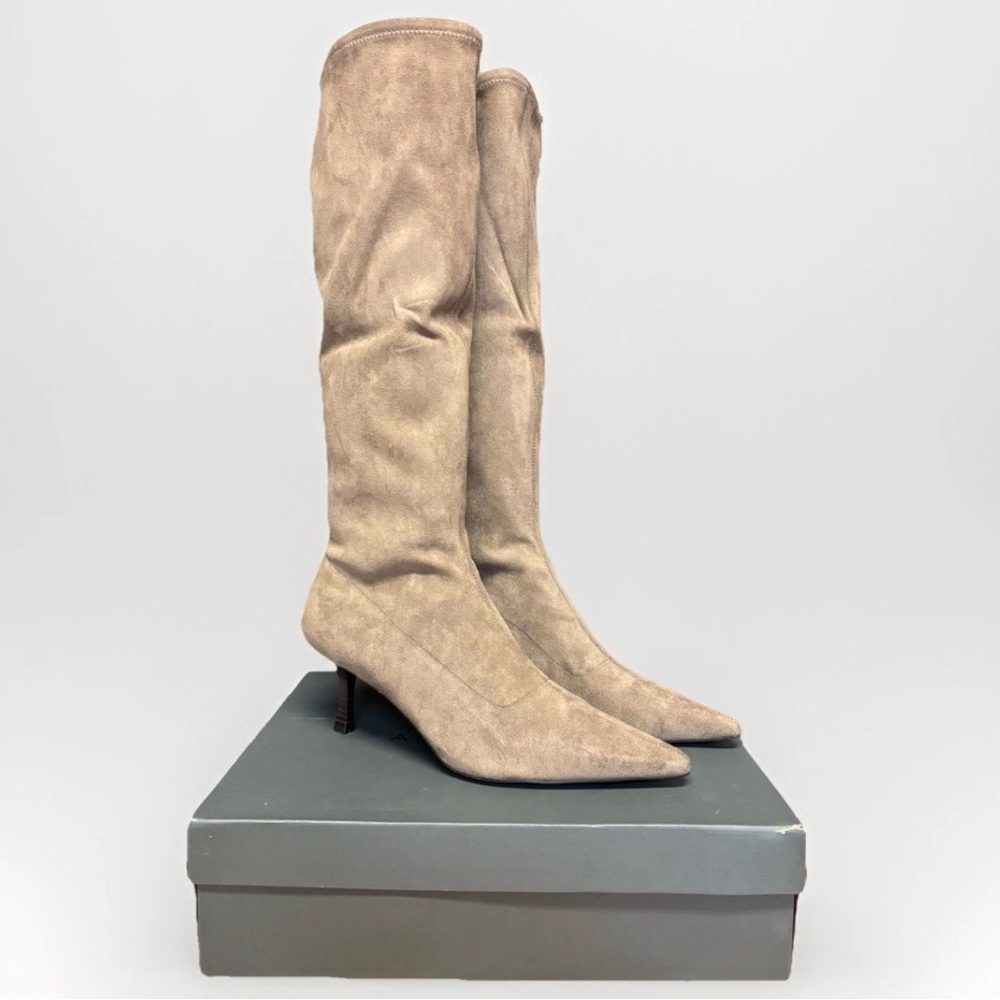 Ann Taylor Pine Bark Microstretch Suede Pointy Toe Boot - Missy NIB #5479